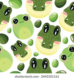 Easter seamless pattern with decorated eggs with green dragons, frog, crocodile and green eggs for holiday poster, textile or wrapping