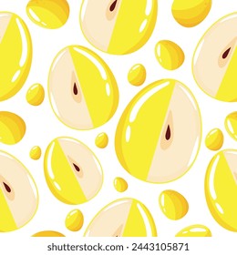 Easter seamless pattern with decorated eggs with yellow apple and yellow eggs for holiday poster, textile or packaging	