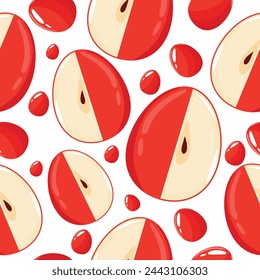 Easter seamless pattern with decorated eggs with red apple and red eggs for holiday poster, textile or packaging