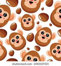 Easter seamless pattern with decorated eggs with monkey and brown eggs for holiday poster, textile or wrapping	