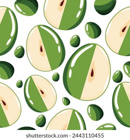 Easter seamless pattern with decorated eggs with green apple and green eggs for holiday poster, textile or packaging	