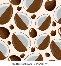 Easter seamless pattern with decorated eggs with coconut and brown eggs for holiday poster, textile or packaging	