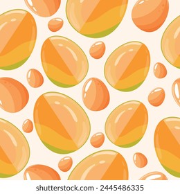 Easter seamless pattern with decorated eggs with mango and yellow eggs for holiday poster, textile or packaging	