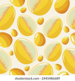 Easter seamless pattern with decorated eggs with yellow melon and yellow eggs for holiday poster, textile or packaging