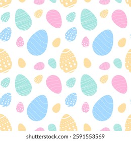 Easter seamless pattern with decorated eggs. Easter seamless pattern with decorated eggs in pastel colors. Easter design for background or wallpaper. Vector Eps 10