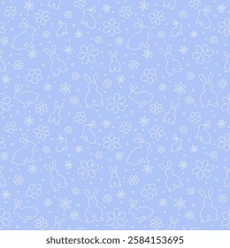 Easter seamless pattern. Design of background with bunnies and flowers. Vector illustration