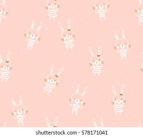 Easter seamless pattern design with bunnies. Light baby print for child fabric or gift paper. Vector illustration.