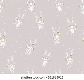 Easter seamless pattern design with bunnies. Light baby print for child fabric or gift paper. Vector illustration.