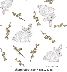 Easter seamless pattern design with bunnies and verba.Stock vector