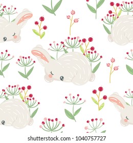 Easter seamless pattern design with bunnies,rabbits,lettering and eggs.Stock vector