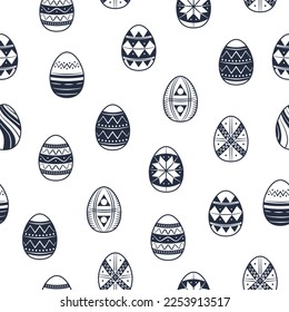 Easter seamless pattern. Doodle easter eggs isolated on white background. Vector illustration	