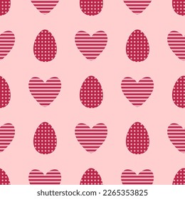 Easter seamless pattern with dotted eggs and striped hearts. Perfect print for tee, paper, fabric, textile. Monochrome vector illustration for decor and design.

