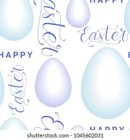 Easter Seamless Pattern With Eggs, And Creative Hand Drawn Calligraphy On White Background Vector Illustration