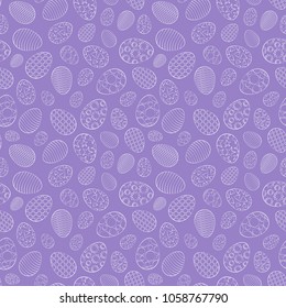 Easter seamless pattern, eggs with different ornament, on a purple background. 10 eps