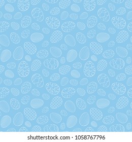 Easter seamless pattern, eggs with different ornament, on a blue background. 10 eps