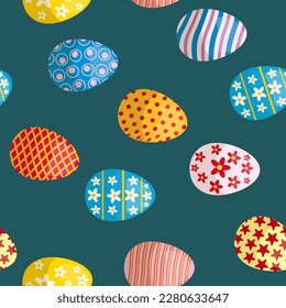 Easter seamless pattern, eggs festive spring background