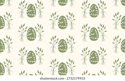 Nahtloses Ostermuster mit Eiern und Blumenelementen im skandinavischen Stil
