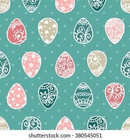 Easter seamless pattern with eggs. Happy Easter. Vector illustration