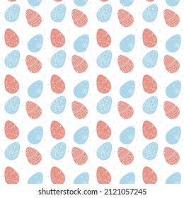 Easter seamless pattern with eggs isolated on white background. Vector illustration for banners, posters, social media stories, greeting cards and cover design templates.