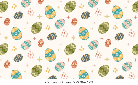Easter seamless pattern with eggs on pastel background. Vector illustration.
