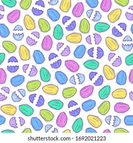 Easter seamless pattern with elements of Easter colorful eggs - Vector illustration, white background - For print, paper