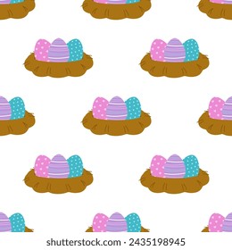 easter seamless pattern, flat vector illustration with cute cartoon eggs