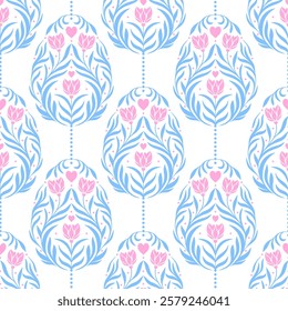 Easter seamless pattern with floral Easter egg