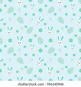 Easter seamless pattern with flowers,rabbit and holiday eggs.Perfect for wallpaper, gift paper, pattern fills, web page background, spring and Easter greeting cards.