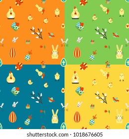 Easter Seamless Pattern. Four Background in Different Colors. Vector. Clean Work Minimum Points