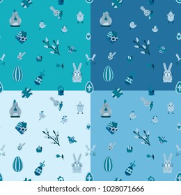 Easter Seamless Pattern. Four Background in Different Colors. Vector. Clean Work Minimum Points