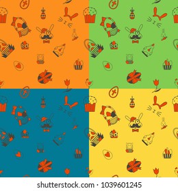 Easter Seamless Pattern. Four Background in Different Colors. Vector. Clean Work Minimum Points
