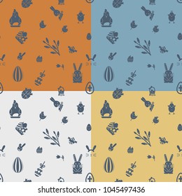 Easter Seamless Pattern. Four Background in Different Colors. Vector. Clean Work Minimum Points