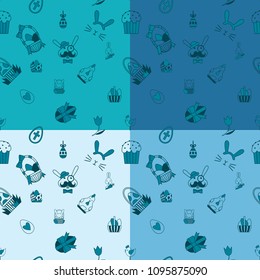 Easter Seamless Pattern. Four Background in Different Colors. Vector. Clean Work Minimum Points