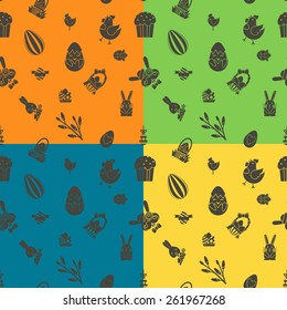 Easter Seamless Pattern. Four Background in Different Colors. Vector. Clean Work Minimum Points