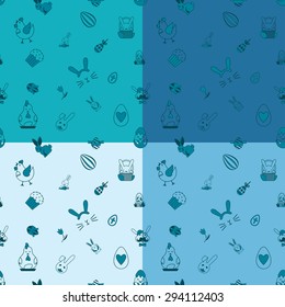 Easter Seamless Pattern. Four Background in Different Colors. Vector. Clean Work Minimum Points