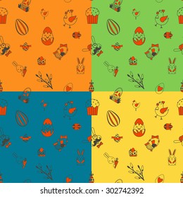 Easter Seamless Pattern. Four Background in Different Colors. Vector. Clean Work Minimum Points