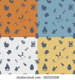 Easter Seamless Pattern. Four Background in Different Colors. Vector. Clean Work Minimum Points