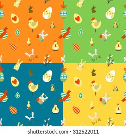 Easter Seamless Pattern. Four Background in Different Colors. Vector. Clean Work Minimum Points