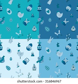 Easter Seamless Pattern. Four Background in Different Colors. Vector. Clean Work Minimum Points