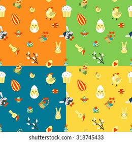 Easter Seamless Pattern. Four Background in Different Colors. Vector. Clean Work Minimum Points
