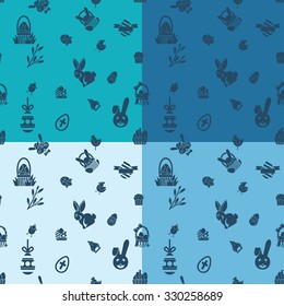 Easter Seamless Pattern. Four Background in Different Colors. Vector. Clean Work Minimum Points