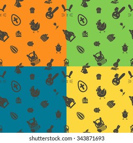 Easter Seamless Pattern. Four Background in Different Colors. Vector. Clean Work Minimum Points