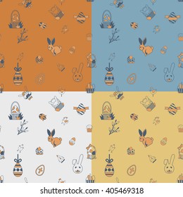 Easter Seamless Pattern. Four Background in Different Colors. Vector. Clean Work Minimum Points