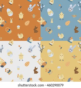 Easter Seamless Pattern. Four Background in Different Colors. Vector. Clean Work Minimum Points