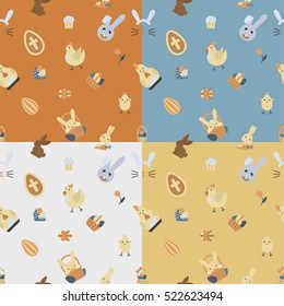 Easter Seamless Pattern. Four Background in Different Colors. Vector. Clean Work Minimum Points