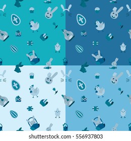 Easter Seamless Pattern. Four Background in Different Colors. Vector. Clean Work Minimum Points