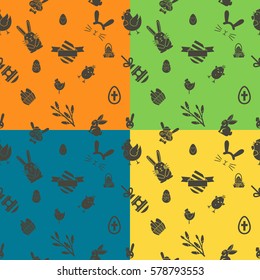 Easter Seamless Pattern. Four Background in Different Colors. Vector. Clean Work Minimum Points