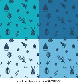 Easter Seamless Pattern. Four Background in Different Colors. Vector. Clean Work Minimum Points