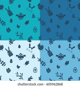 Easter Seamless Pattern. Four Background in Different Colors. Vector. Clean Work Minimum Points