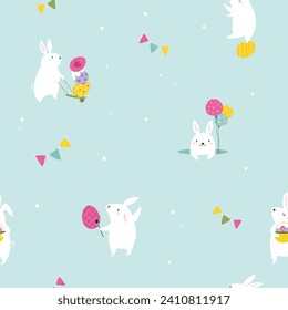 Easter seamless pattern with funny, cute rabbits. Holiday paper, gift wrapping, design